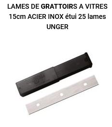 LAMES DE GRATTOIRS A VITRES 15cm ACIER INOX étui 25 lames UNGER (Code: ENB15) 