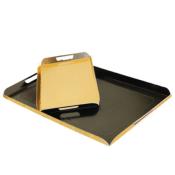 COMBO BOÎTE BLANCHE CARTON ET PLATEAU NOIR ET OR AVEC ANSES 19x28x6 CM LOT DE 25