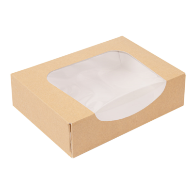 BOITE CARTON A DESSERT KRAFT BRUN + FENETRE 17,5x12x4,5cm Lot de 50