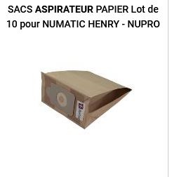 SACS ASPIRATEUR PAPIER Lot de 10 pour NUMATIC HENRY - NUPRO